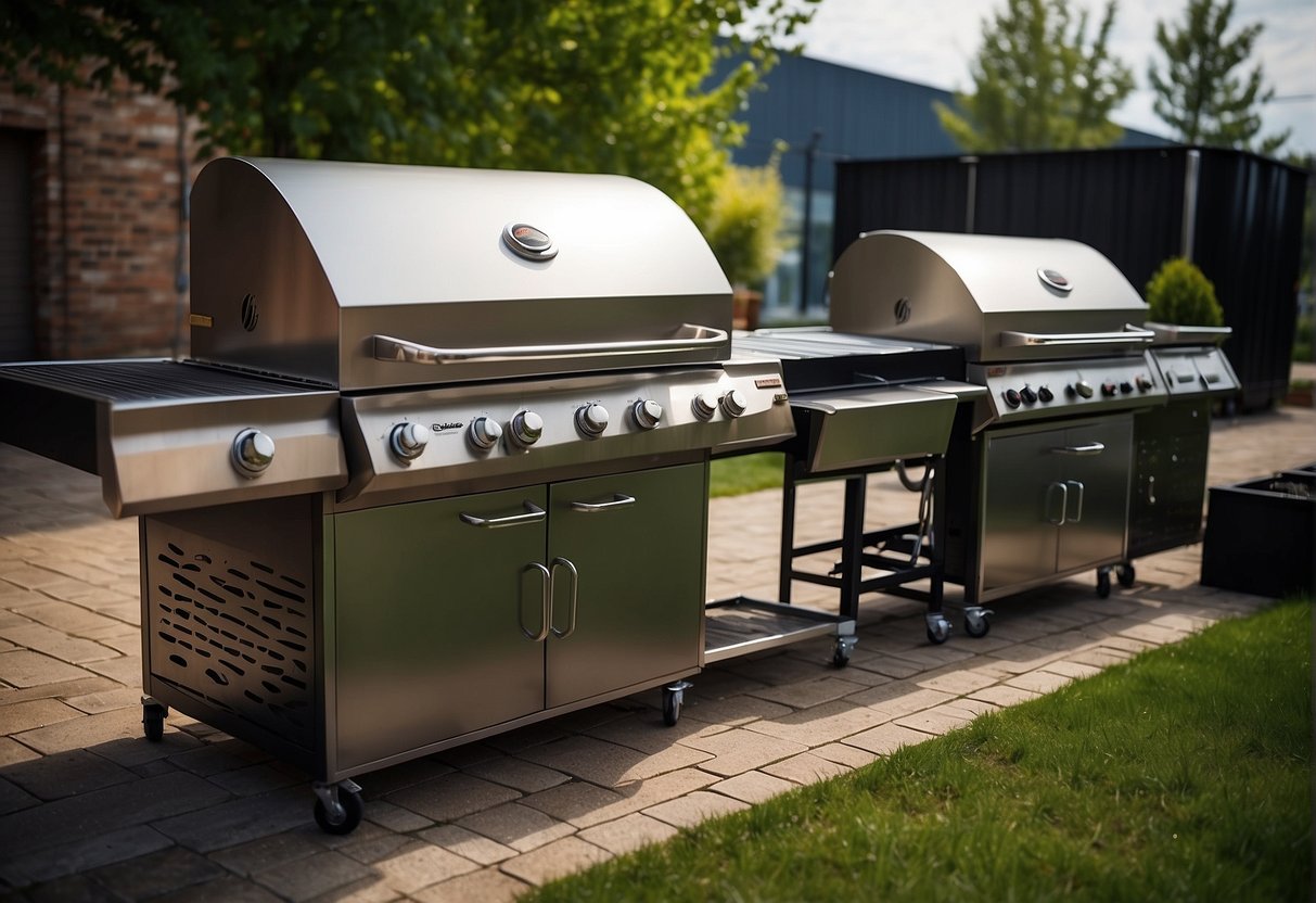 Outdoor gourmet grills are manufactured by Distribution Channels. The grills are being transported from the factory to various retail locations