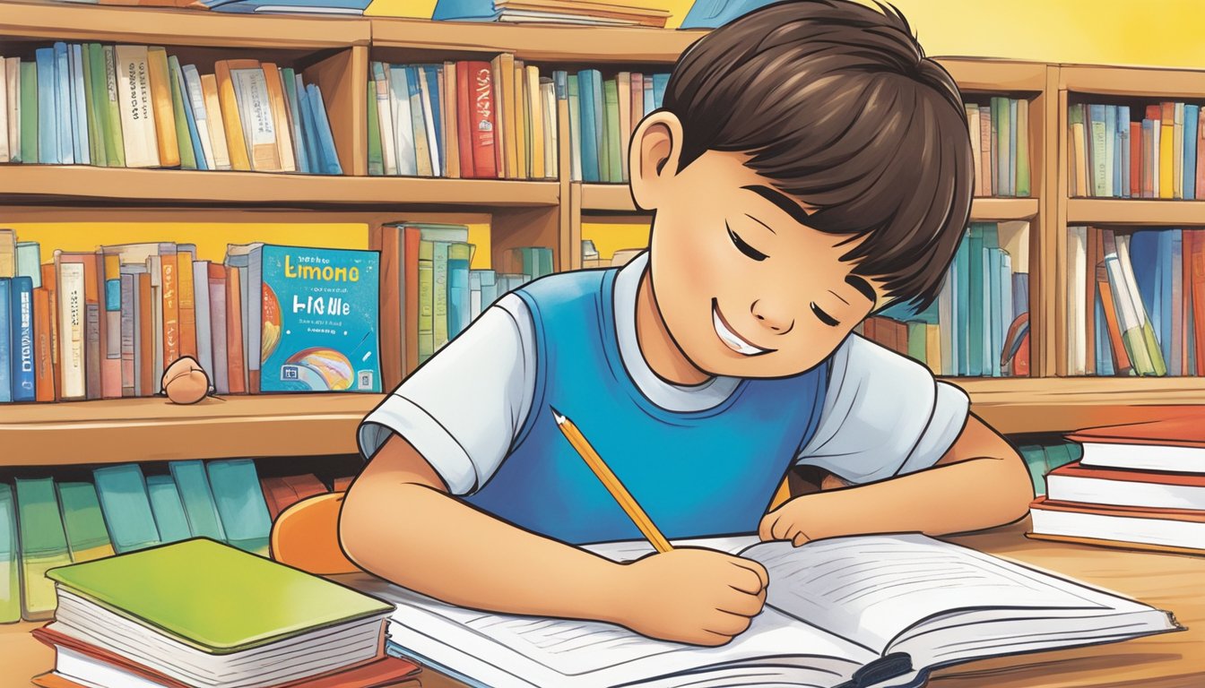 Children's hands eagerly flipping through Kumon books, absorbing knowledge and building confidence. Bright colors and engaging illustrations bring the educational content to life