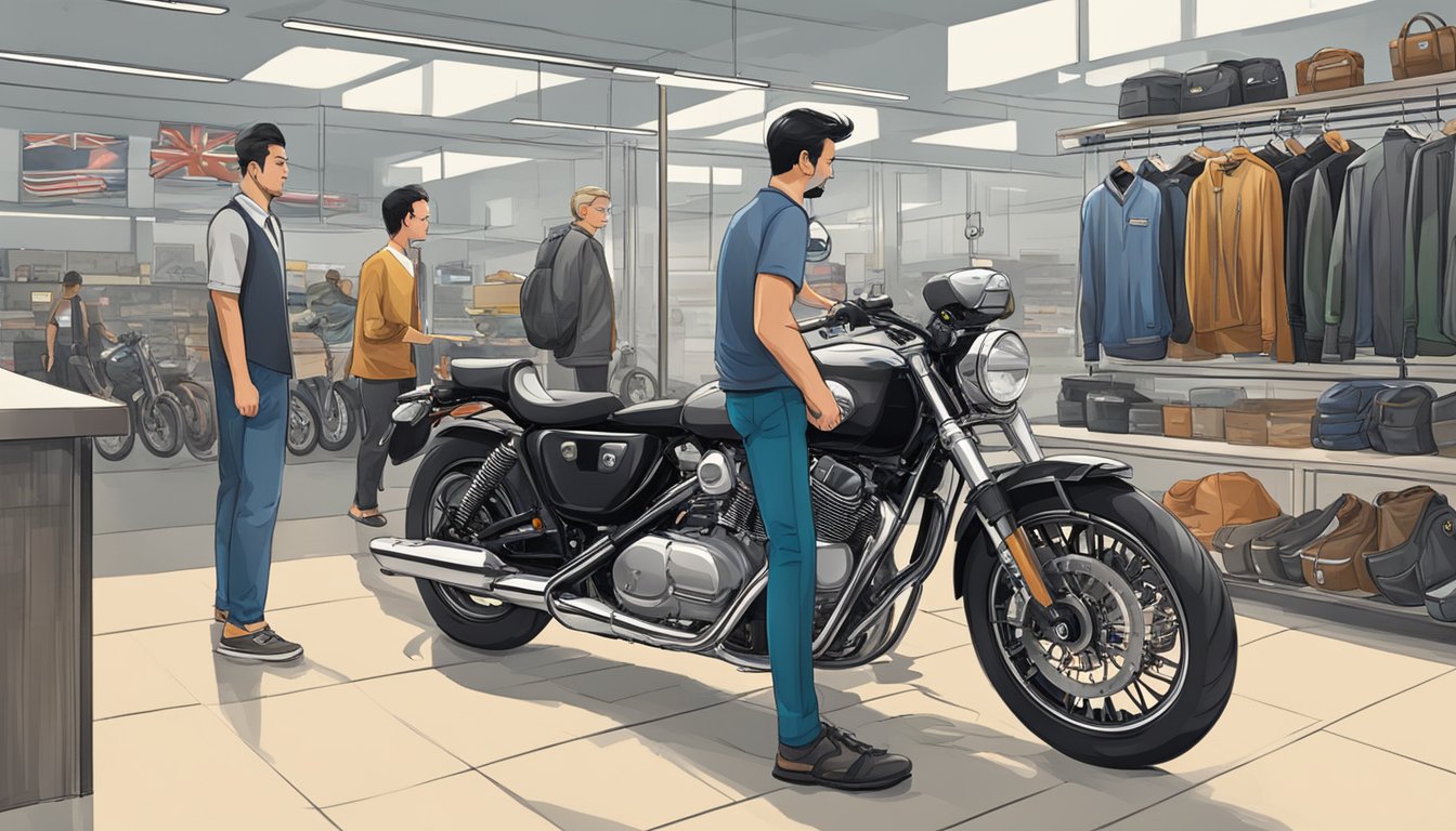 A foreigner confidently purchases a motorcycle at a Singapore dealership