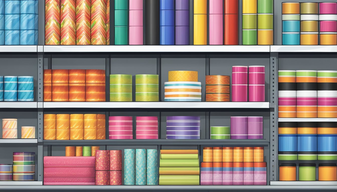 A store shelf displays various heat transfer vinyl rolls in Singapore
