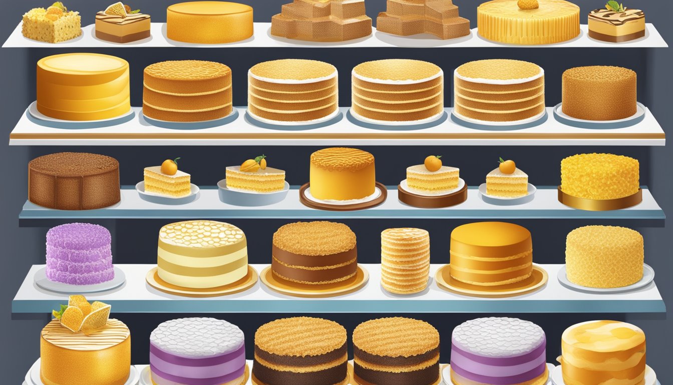 A display of various honeycomb cakes at a Singaporean bakery