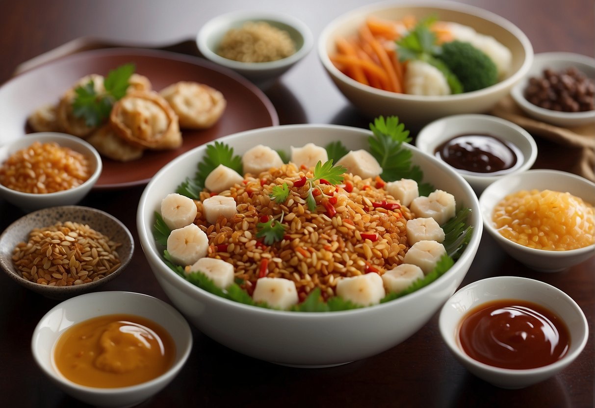 A table spread with various dipping sauces and seasonings for Chinese New Year finger food recipes