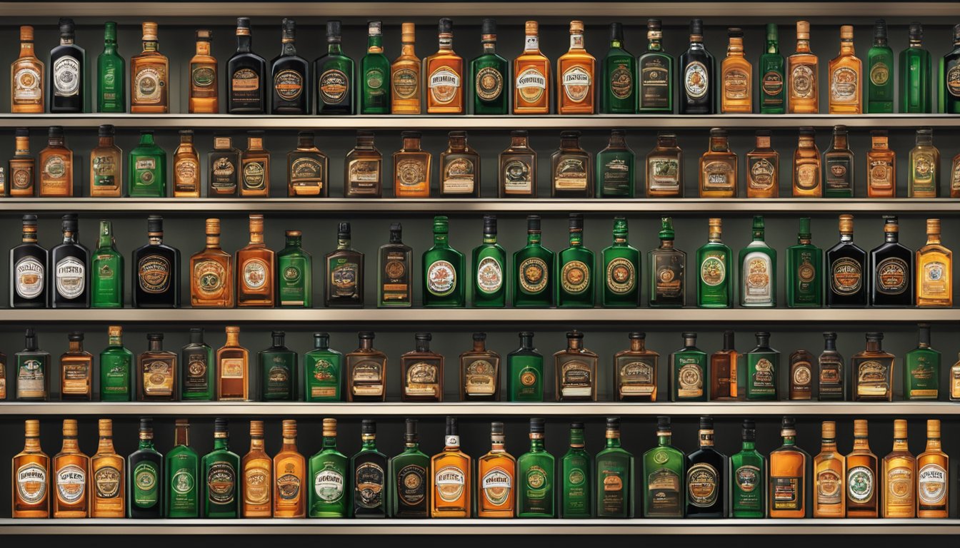 A liquor store shelf displays Jagermeister bottles in Singapore