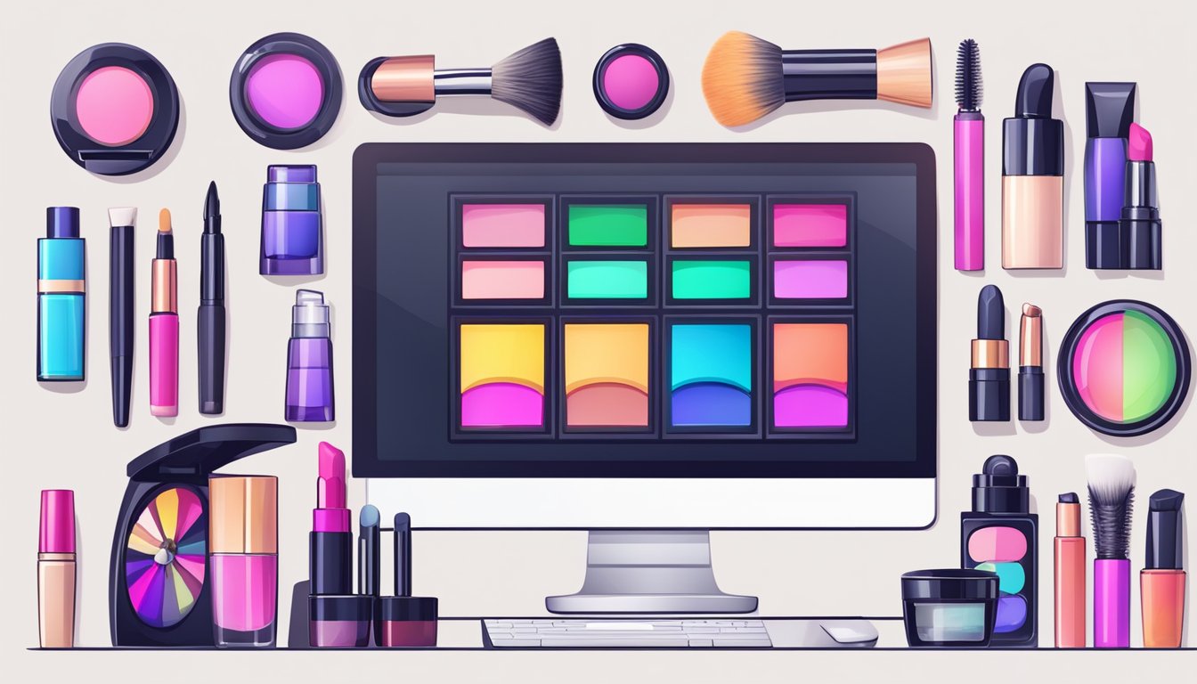 A computer screen displaying a variety of colorful makeup products with a user-friendly interface and easy navigation for online shopping