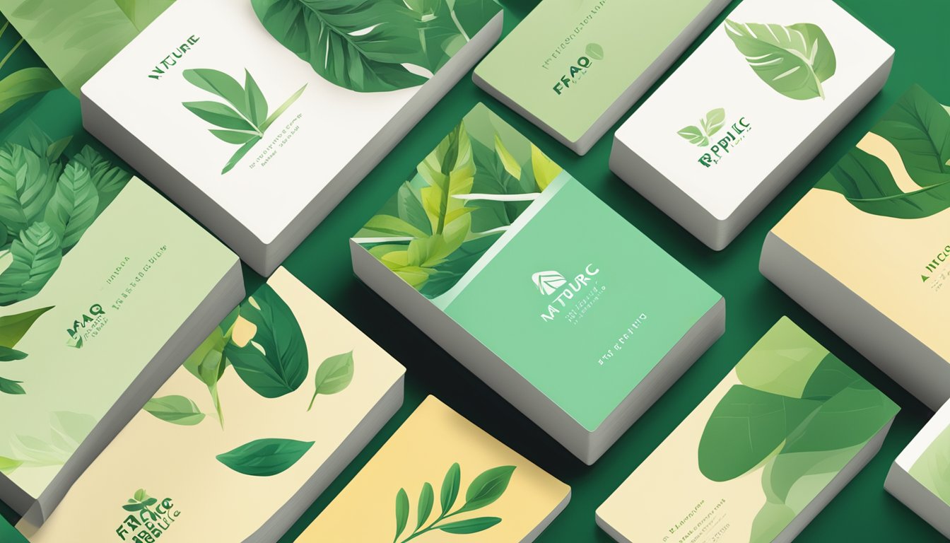A stack of FAQ cards with Nature Republic logo, surrounded by natural elements like plants and leaves