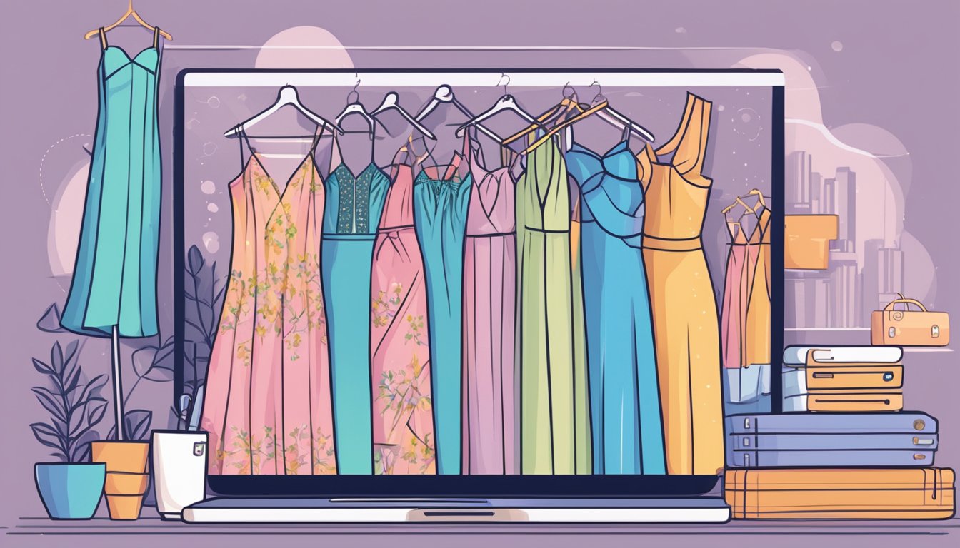 A computer screen displaying a website with various night dresses for sale. A cursor hovers over the "add to cart" button