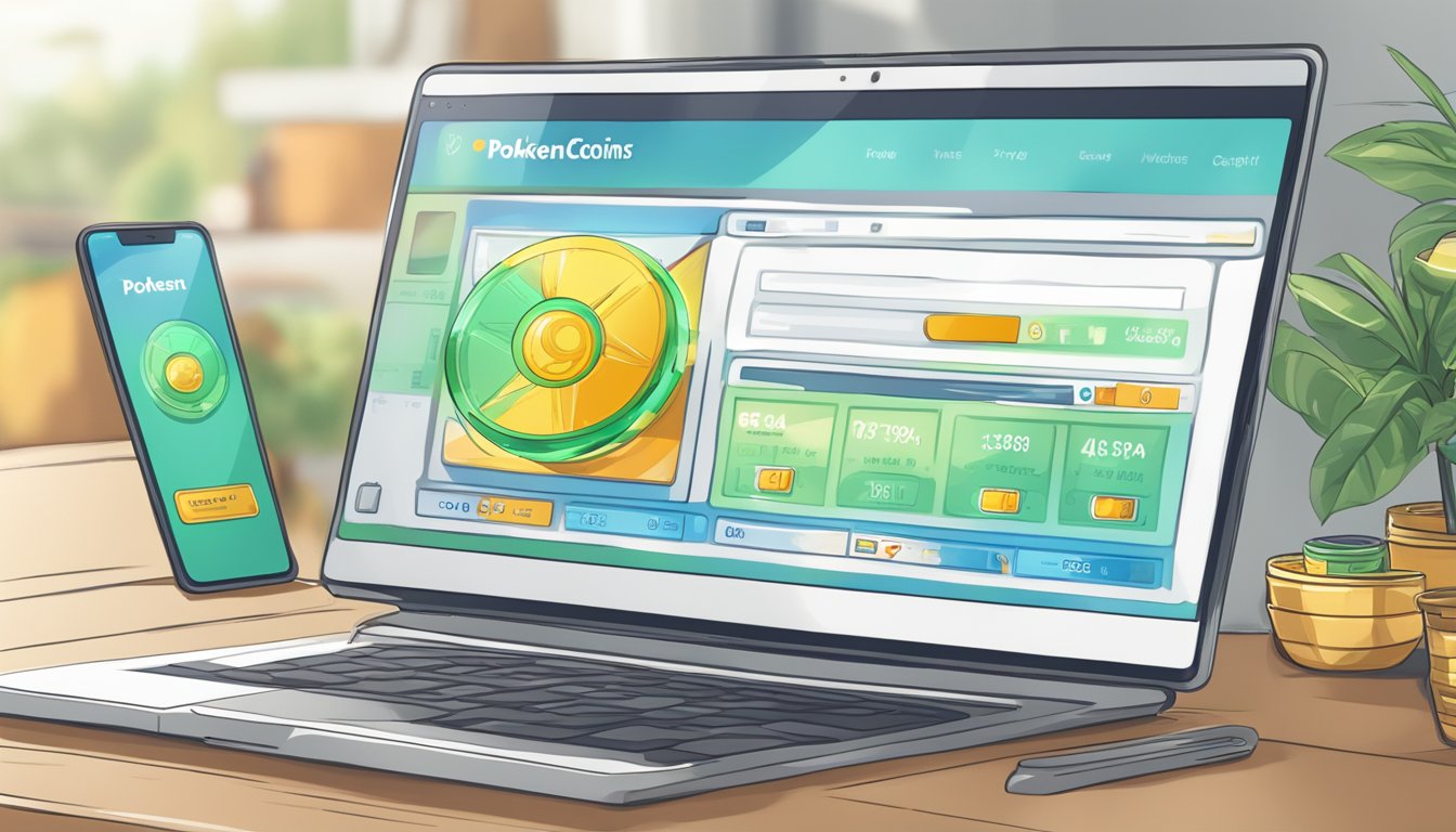 A computer screen displaying a website with the option to purchase pokecoins online using a credit card