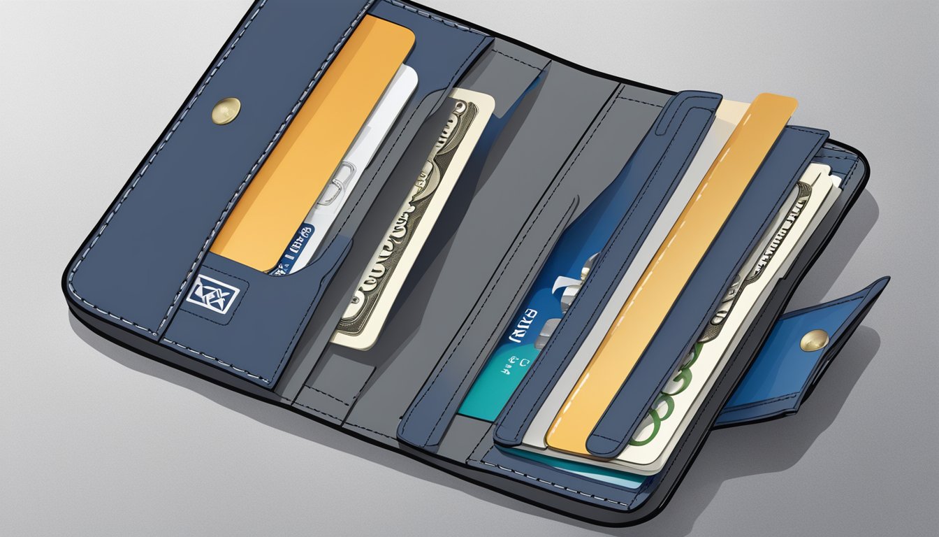 A close-up of a Secrid wallet, showcasing its sleek design and innovative card-protector mechanism. The wallet is set against a modern, minimalist background, highlighting its unique features