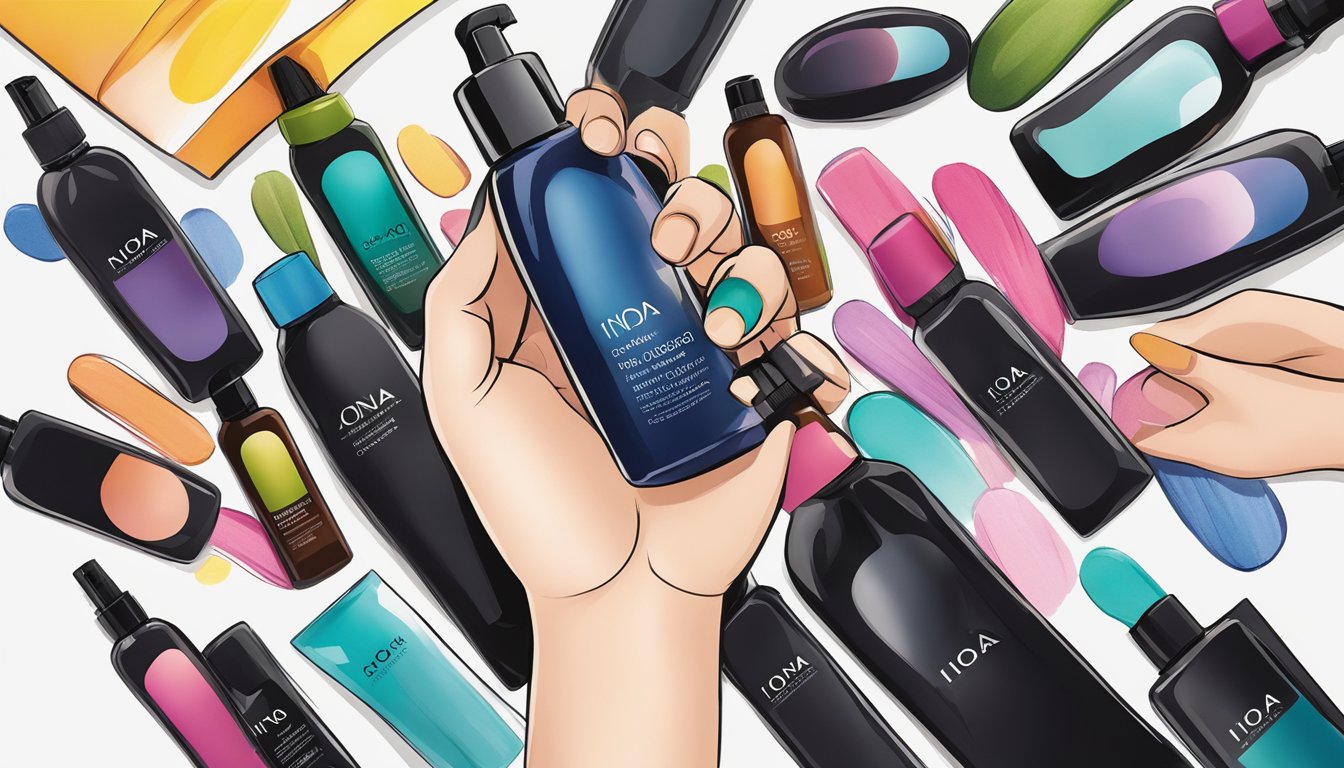A hand reaches out to reveal a bottle of INOA Hair Colour, surrounded by vibrant shades and a sense of discovery