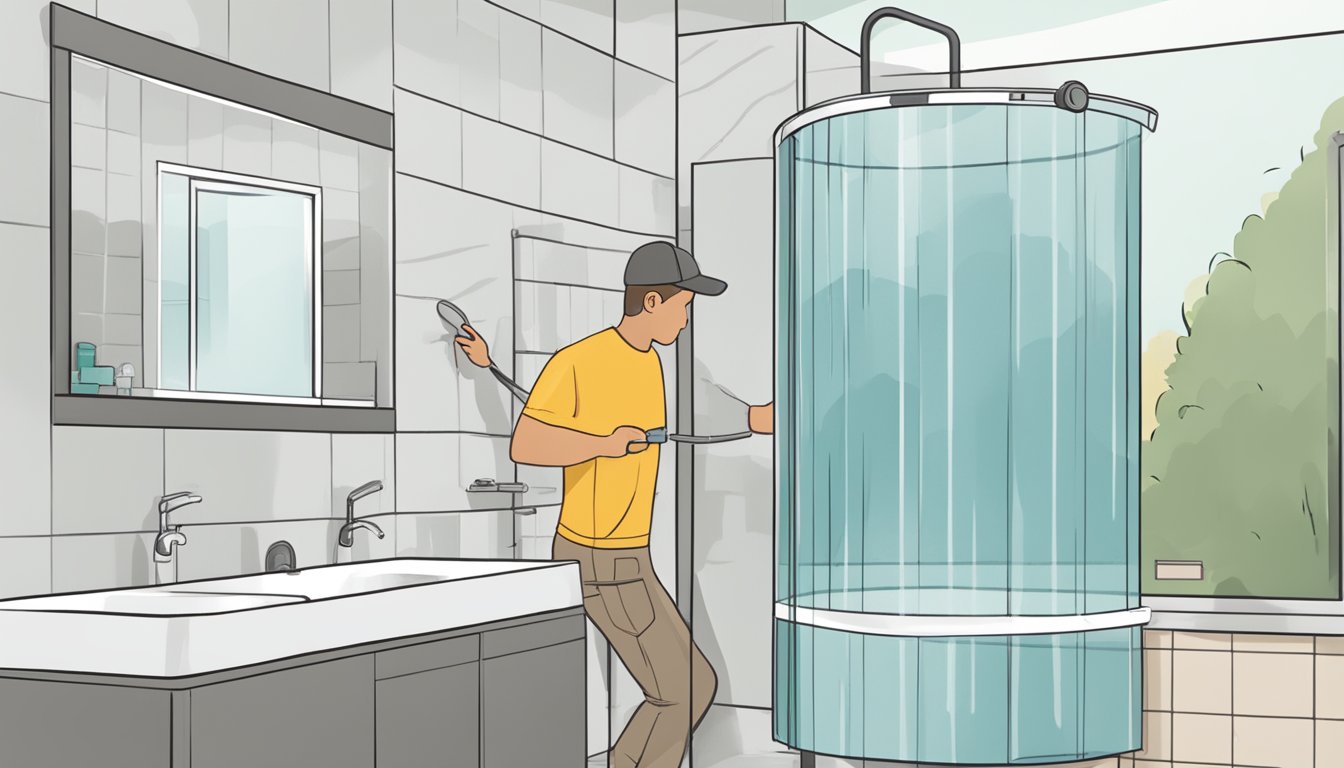A person effortlessly installing a shower screen bought online. Tools and instructions laid out neatly