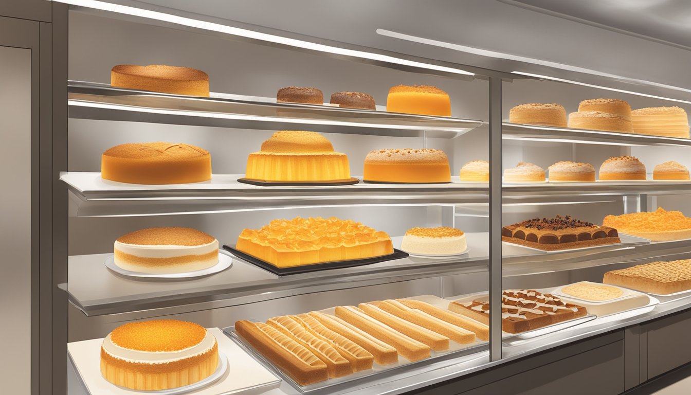 A bustling bakery display showcases the best Orange Chiffon Cake in Singapore, with vibrant orange hues and a light, airy texture