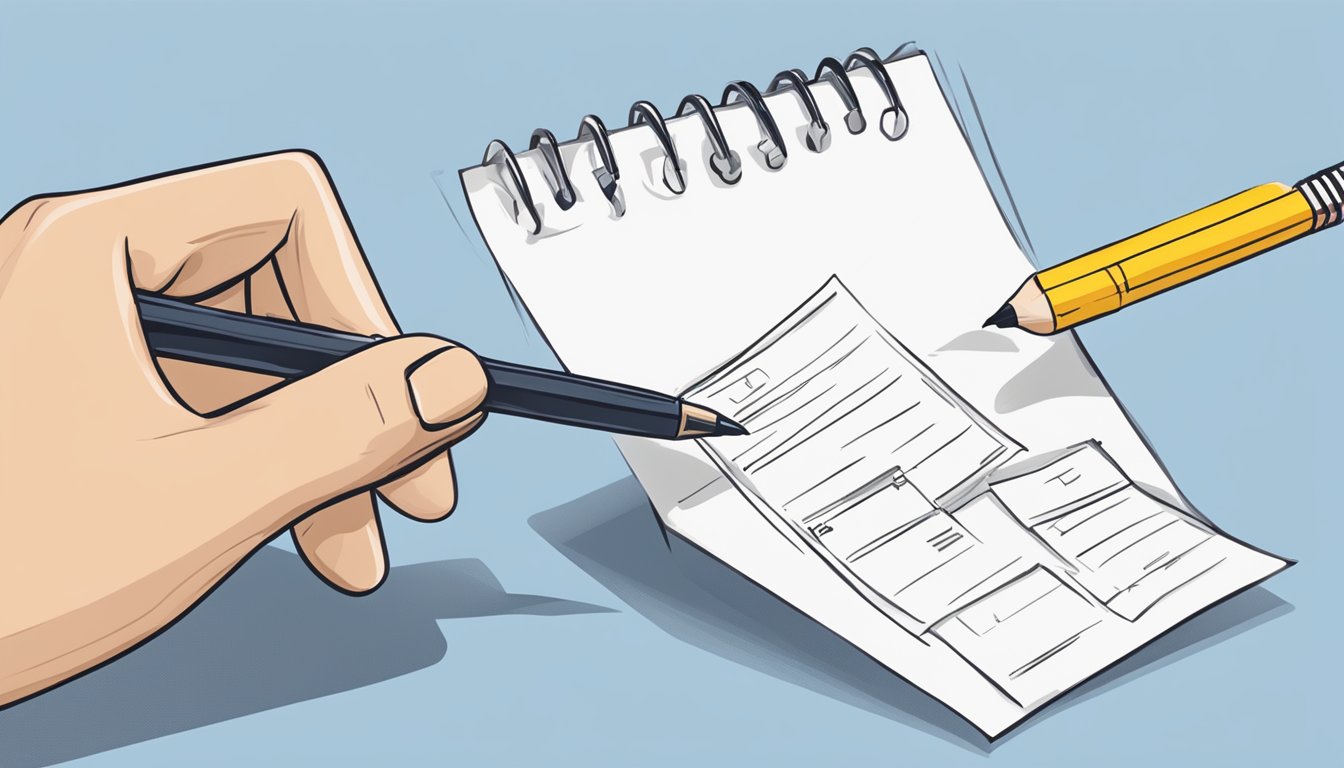 A hand holding a note with "Purchasing and Shipping Information" written on it, with a 4 s pen replacement from Best Buy highlighted