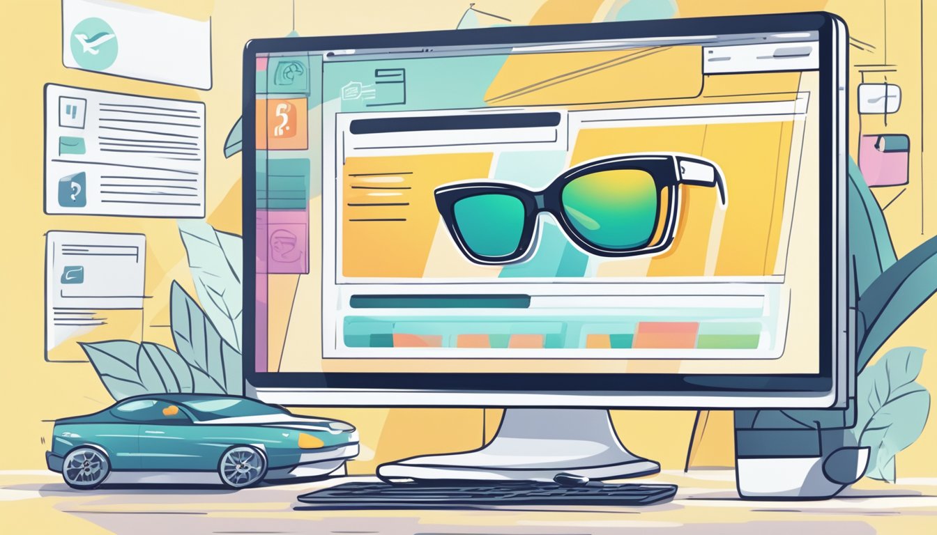 A computer screen displaying a webpage with a list of frequently asked questions about buying sunglasses online