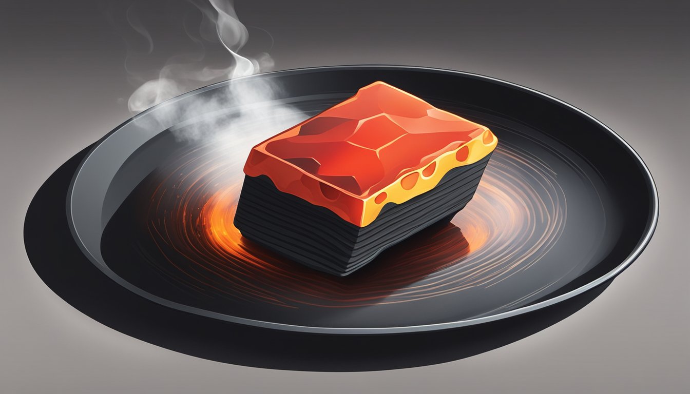 A single, fiery red chip sits on a black plate, surrounded by ominous shadows. Smoke rises from its surface, hinting at the intense heat it holds