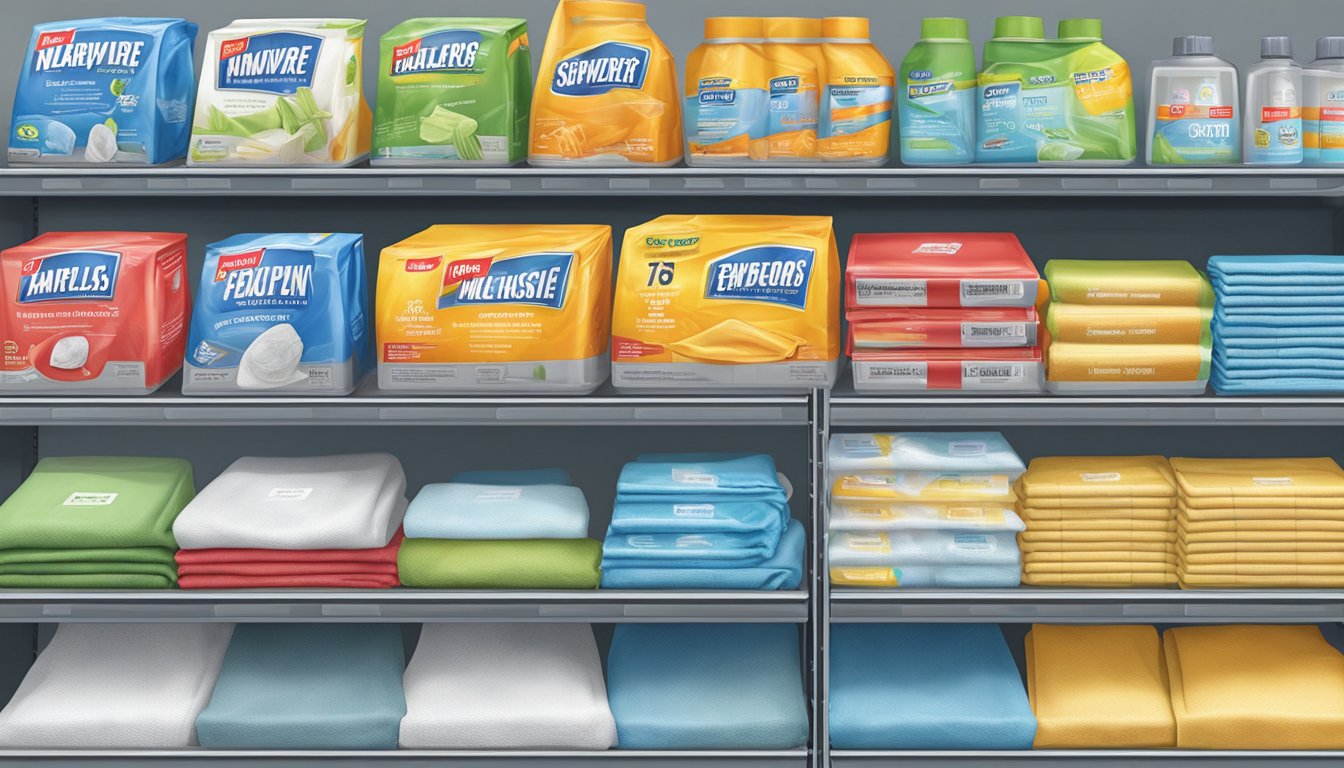 A hardware store shelf displays plastic drop cloths in Singapore