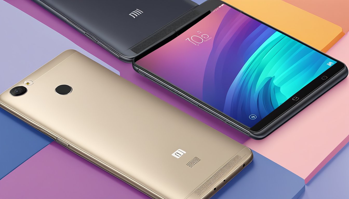 The Redmi 3S Prime phone is displayed against a vibrant background, with its sleek design and metallic finish catching the light. The phone's features and specifications are highlighted in the foreground