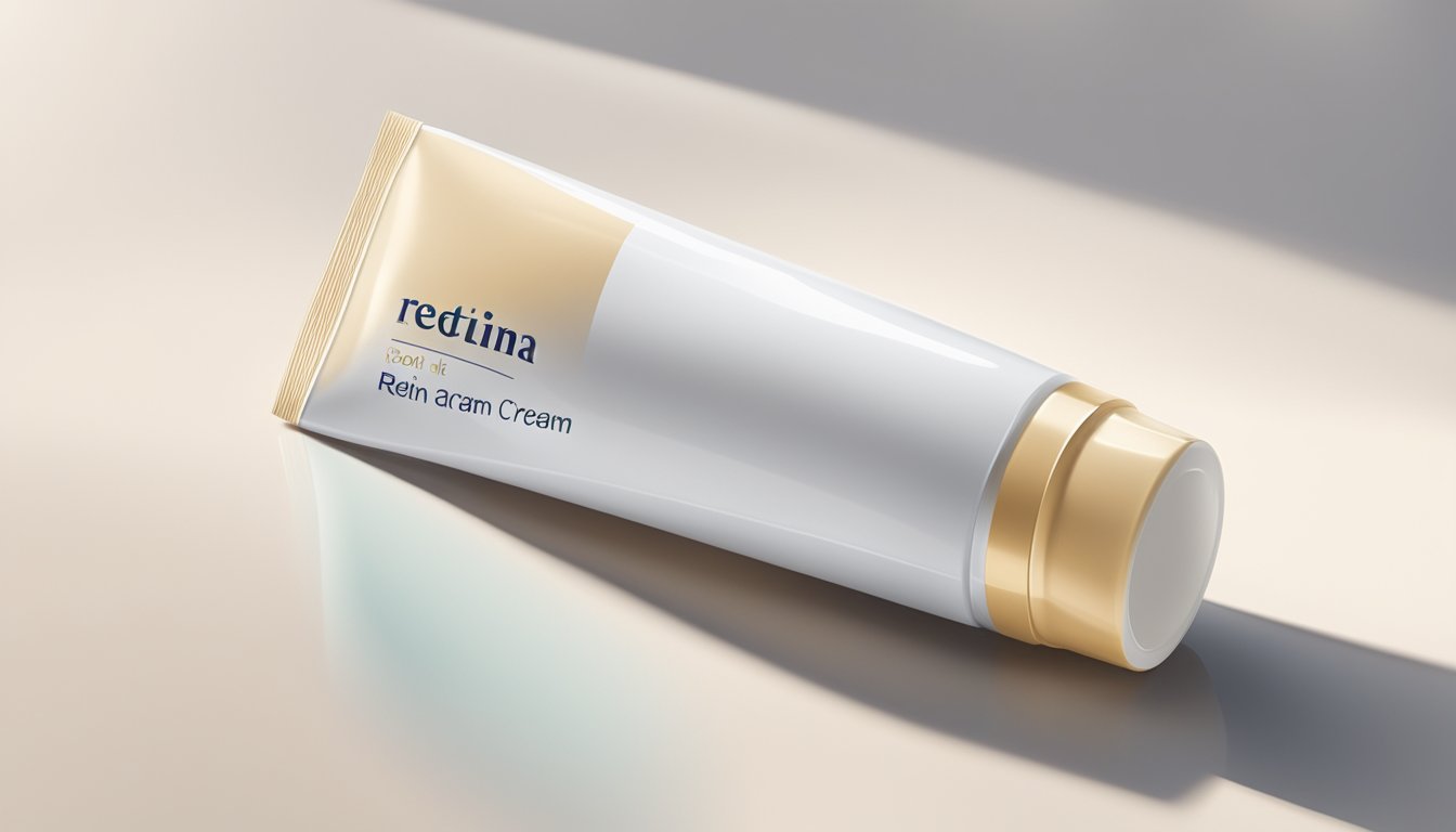 A tube of Retin-A cream sits on a clean, white surface, with a soft, natural light casting a gentle shadow beside it