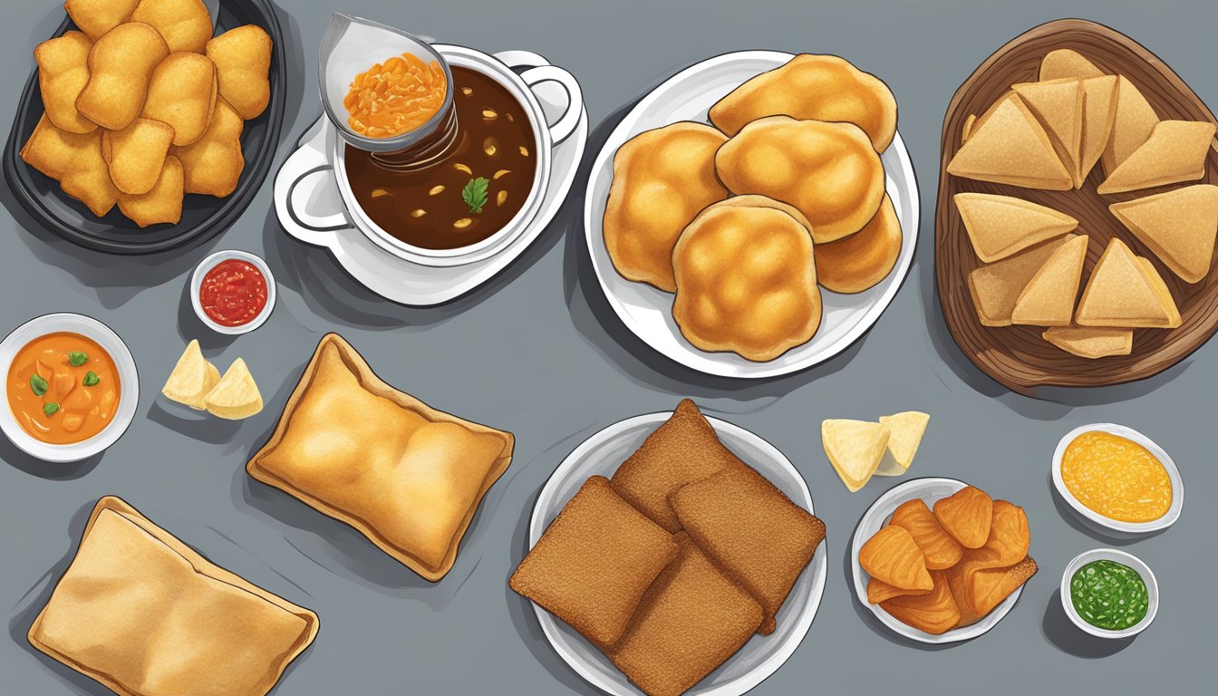 A table displays iconic Singaporean snacks: curry puffs, kaya toast, bak kwa, and salted egg chips