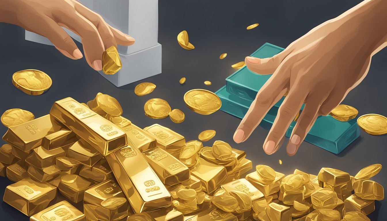 A hand reaching out to purchase gold from a seller in Singapore