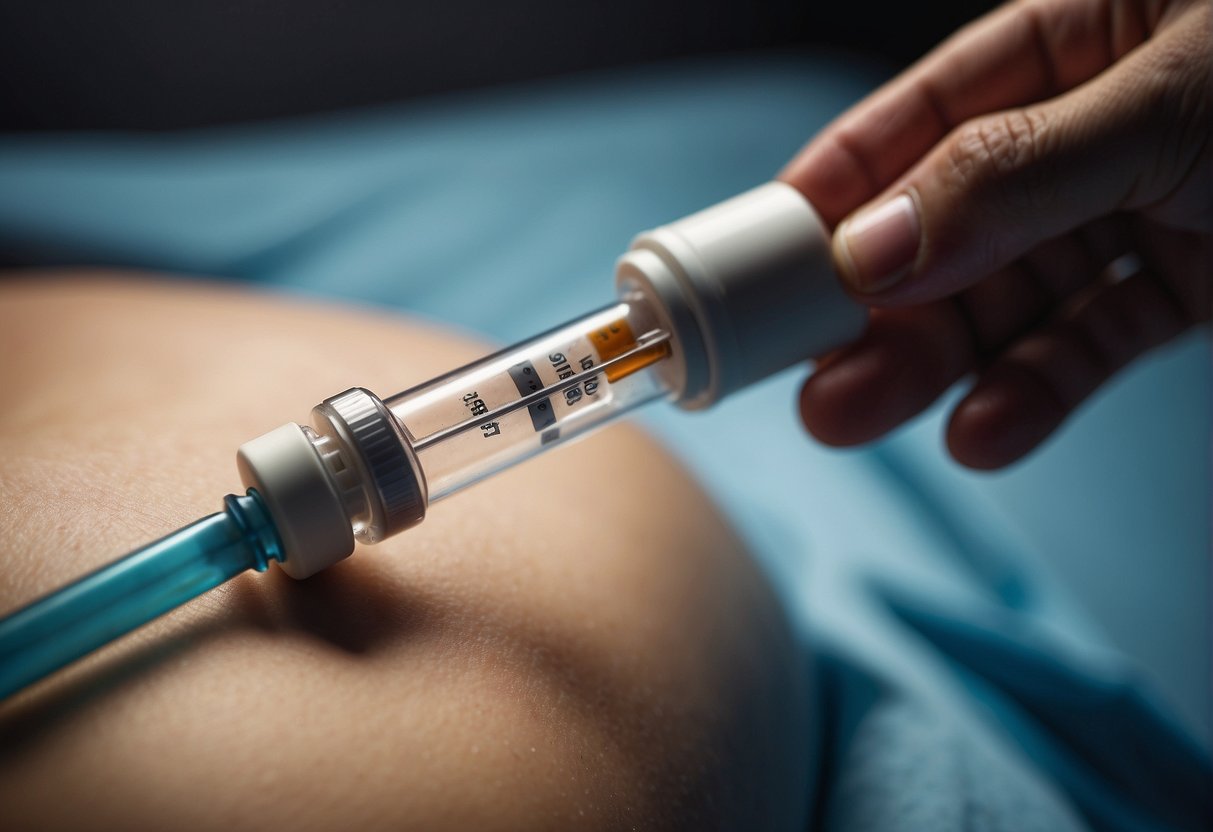 A syringe injecting a targeted body area for fat reduction
