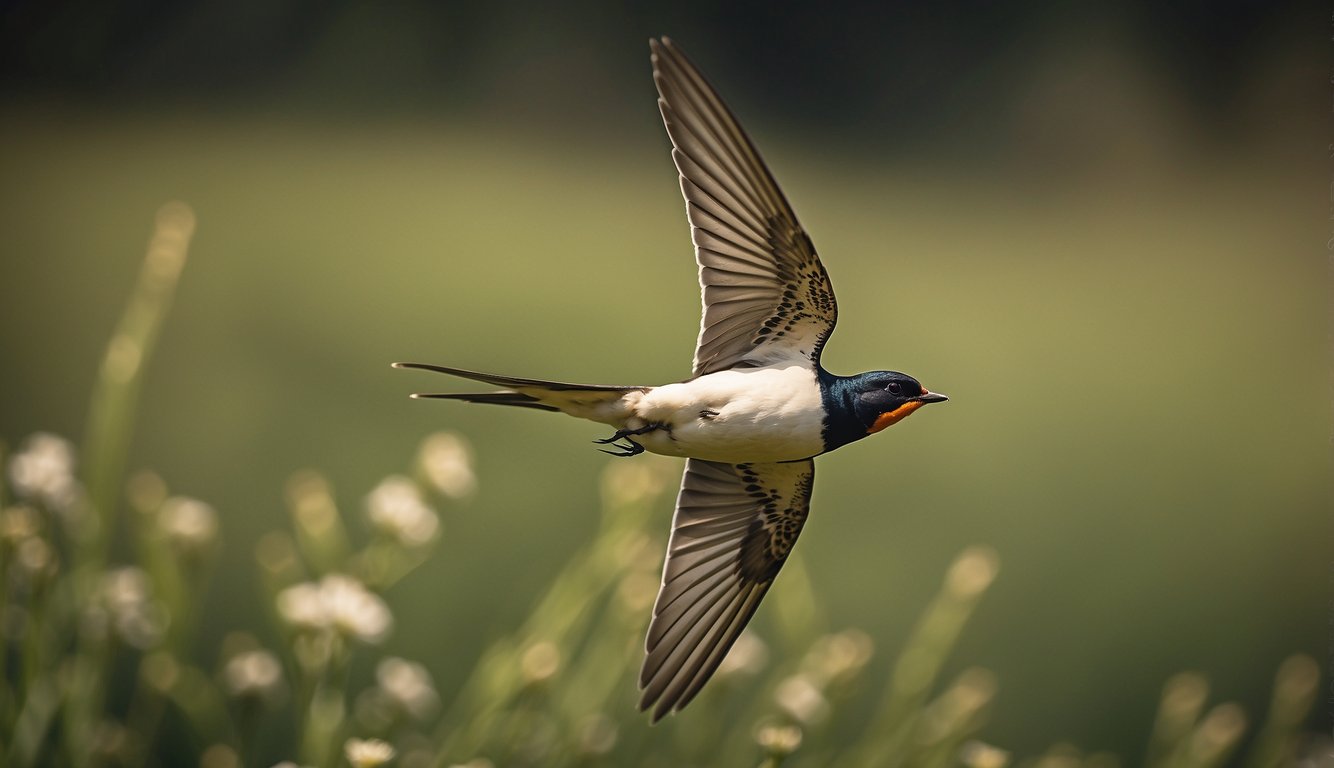 Swallows soar and dive, their wings outstretched, as they perform intricate aerial maneuvers with grace and precision