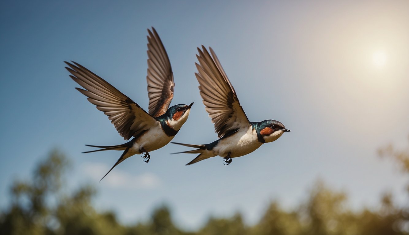 Swallows darting through the sky, capturing insects in mid-air.

Their agile flight patterns contribute to the balance of the ecosystem