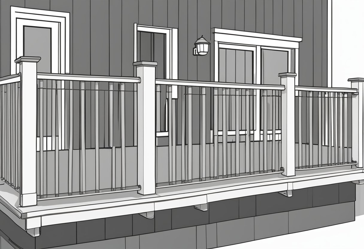 A sturdy deck railing with proper height and spacing, secured with durable materials and smooth edges, meeting safety and building code regulations