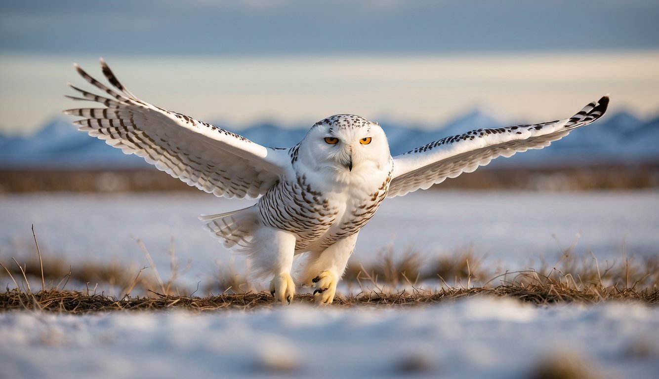 A snowy owl swoops low over the frozen tundra, its golden eyes fixed on its prey.

The stark white feathers blend seamlessly with the snow-covered landscape, making it a formidable and elusive hunter in the harsh Arctic environment