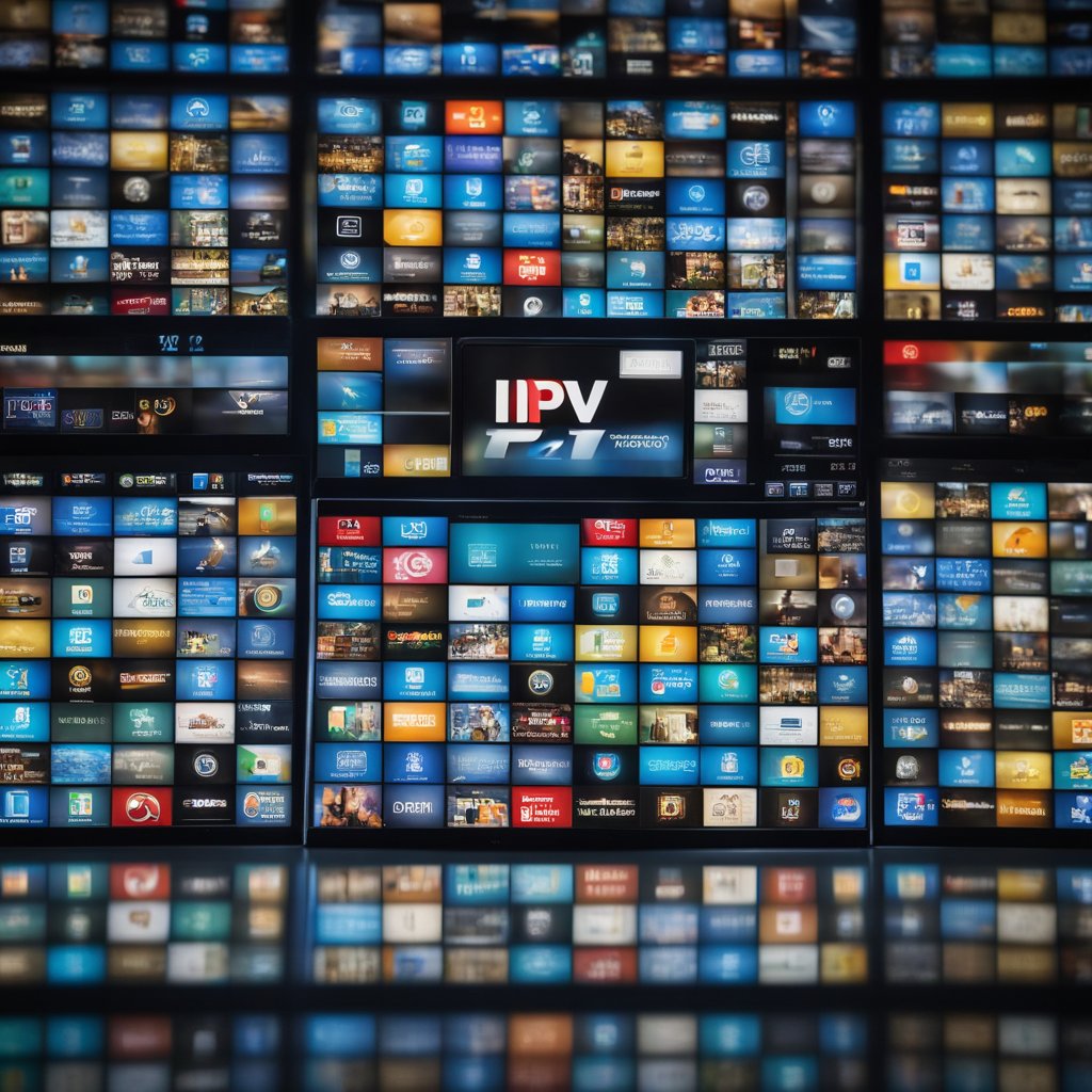 A television screen displaying various IPTV channels being unlocked and activated