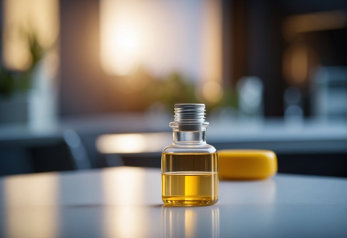 A vial of weight loss injection sits on a sleek, modern table. A bright, energetic atmosphere fills the room, conveying the promise of renewed vitality