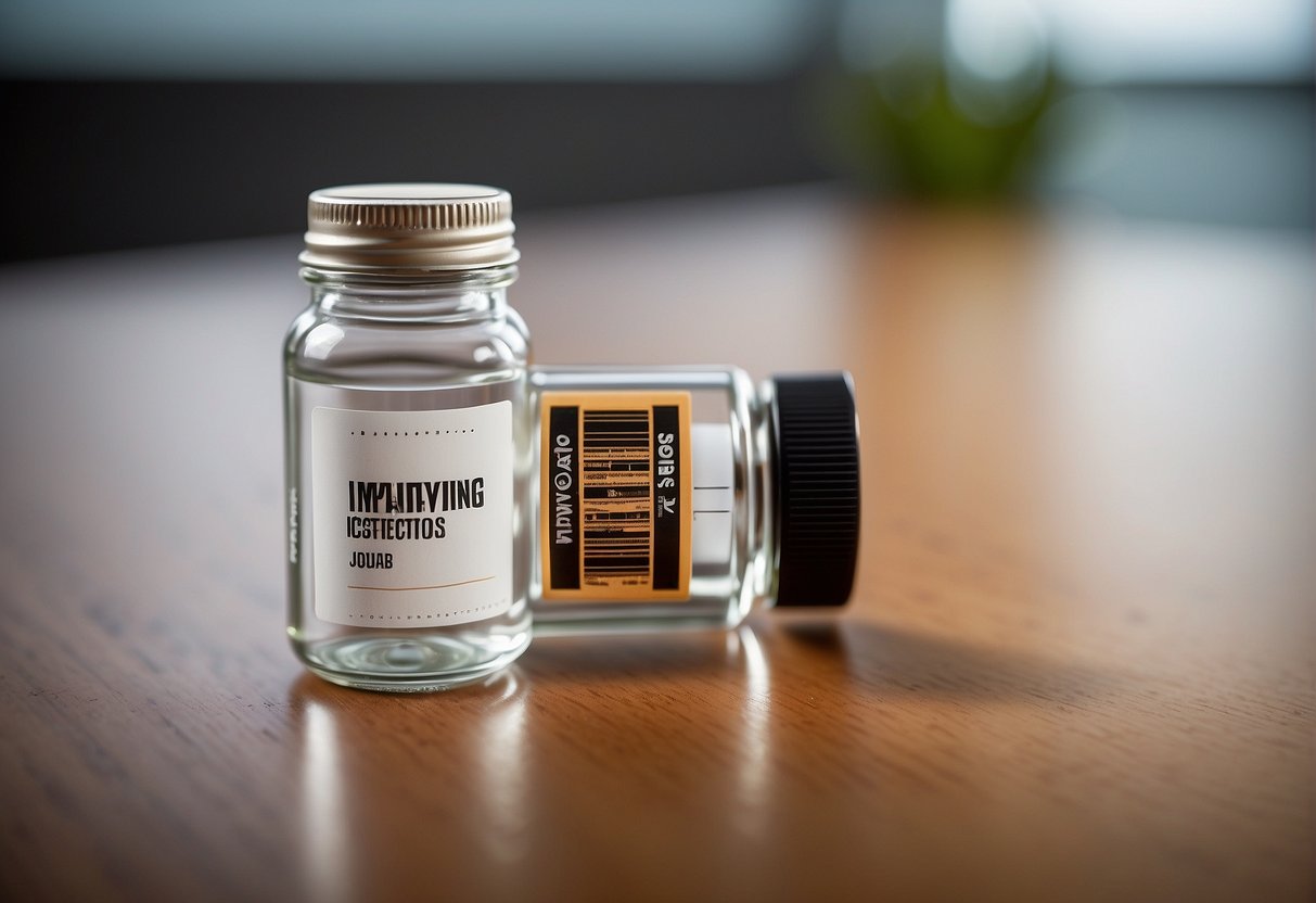 A vial of weight loss injection sits on a sleek, modern table. The label reads "Improving Vitality with Weight Loss Injections in Atlanta." The room is bright and airy, with a sense of rejuvenation