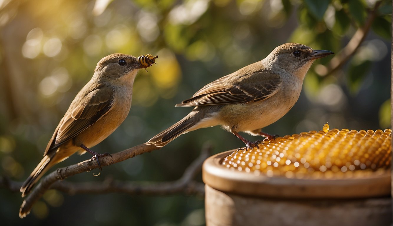 A honeyguide bird leads a person to a beehive, exchanging food for access.

The person collects honey while the bird feasts on the leftover wax