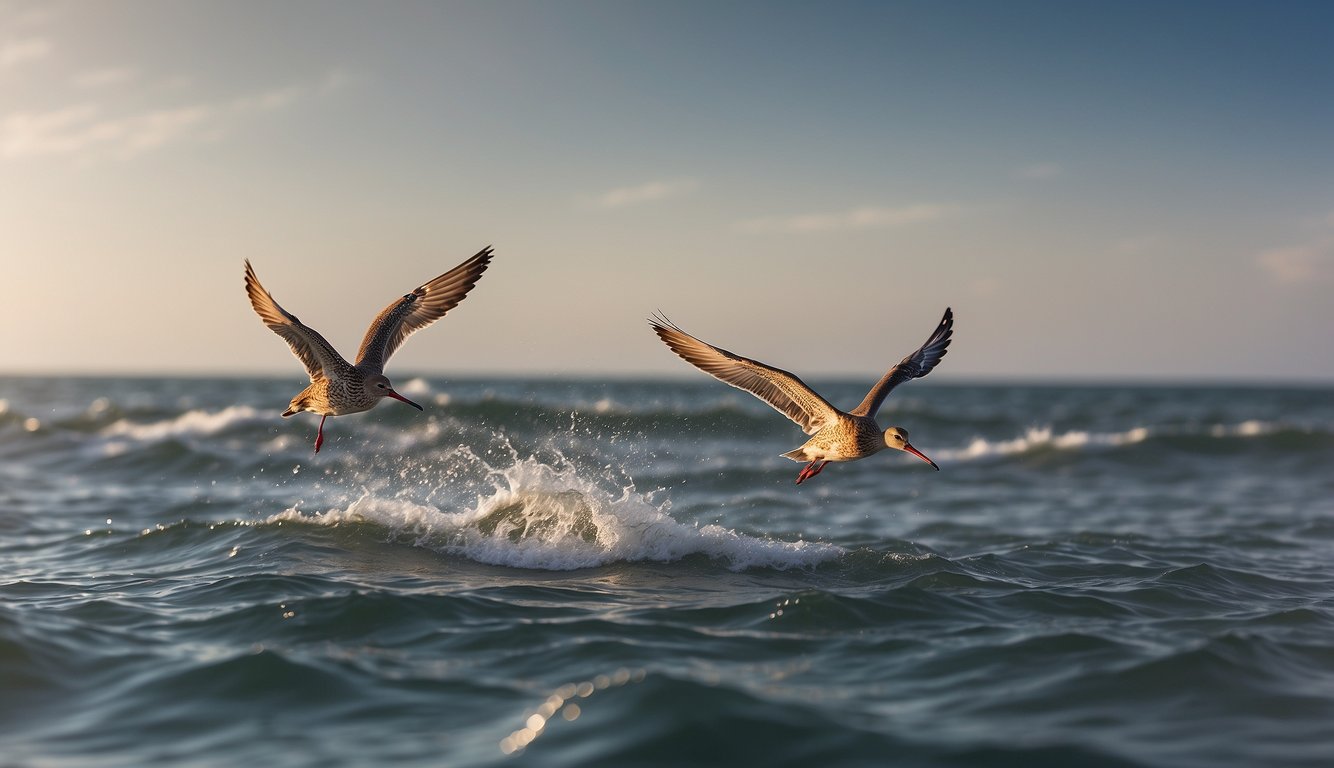 Bar-tailed godwits soaring over vast ocean, using magnetic navigation to guide their epic migrations