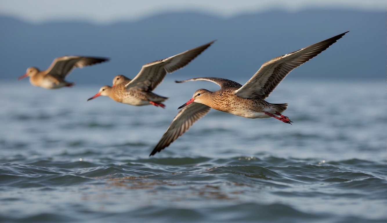 Bar-tailed godwits soar over vast ocean, guided by magnetic navigation.

Advanced tracking technology captures their epic migrations