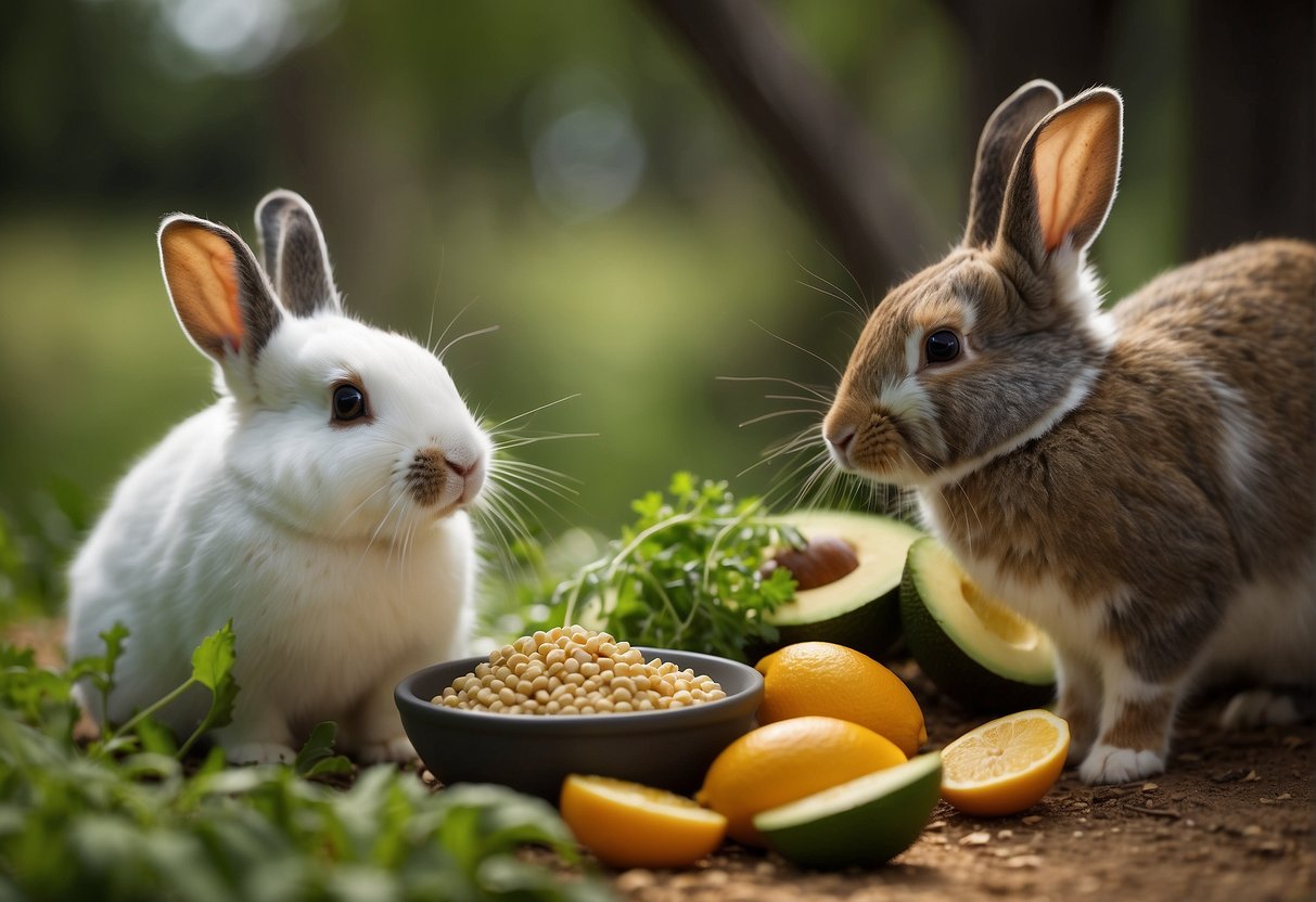 Outdoor rabbits avoid unsafe foods like chocolate and avocado, and eat a diet of fresh greens, hay, and limited pellets