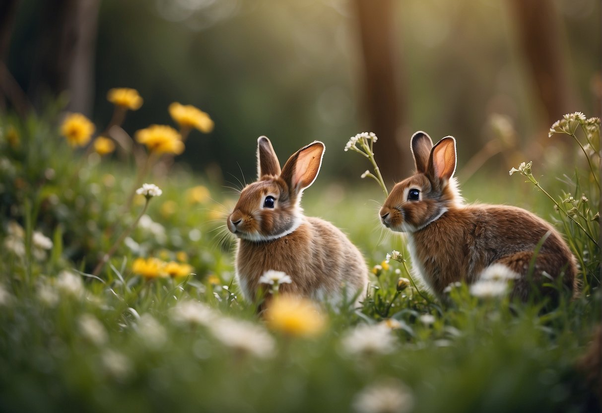 Outdoor rabbits forage for fresh grass, wildflowers, and herbs in spring. In summer, they consume leafy greens, vegetables, and fruits. In autumn, they munch on fallen leaves, twigs, and bark. In winter, they rely