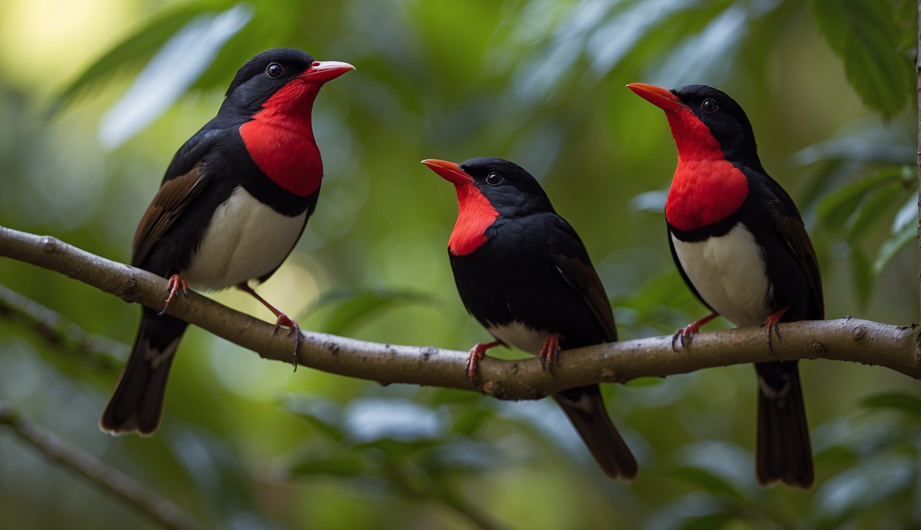 The male manakin birds perform intricate courtship displays to attract a mate.

They showcase their vibrant feathers and perform acrobatic dances in the forest undergrowth