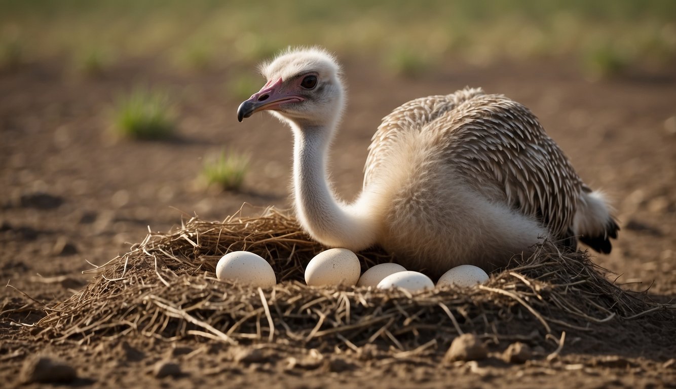 The ostrich carefully arranges its nest, using its beak to shape the surrounding dirt.

It then carefully lays its large, speckled eggs in the center, creating a mesmerizing pattern