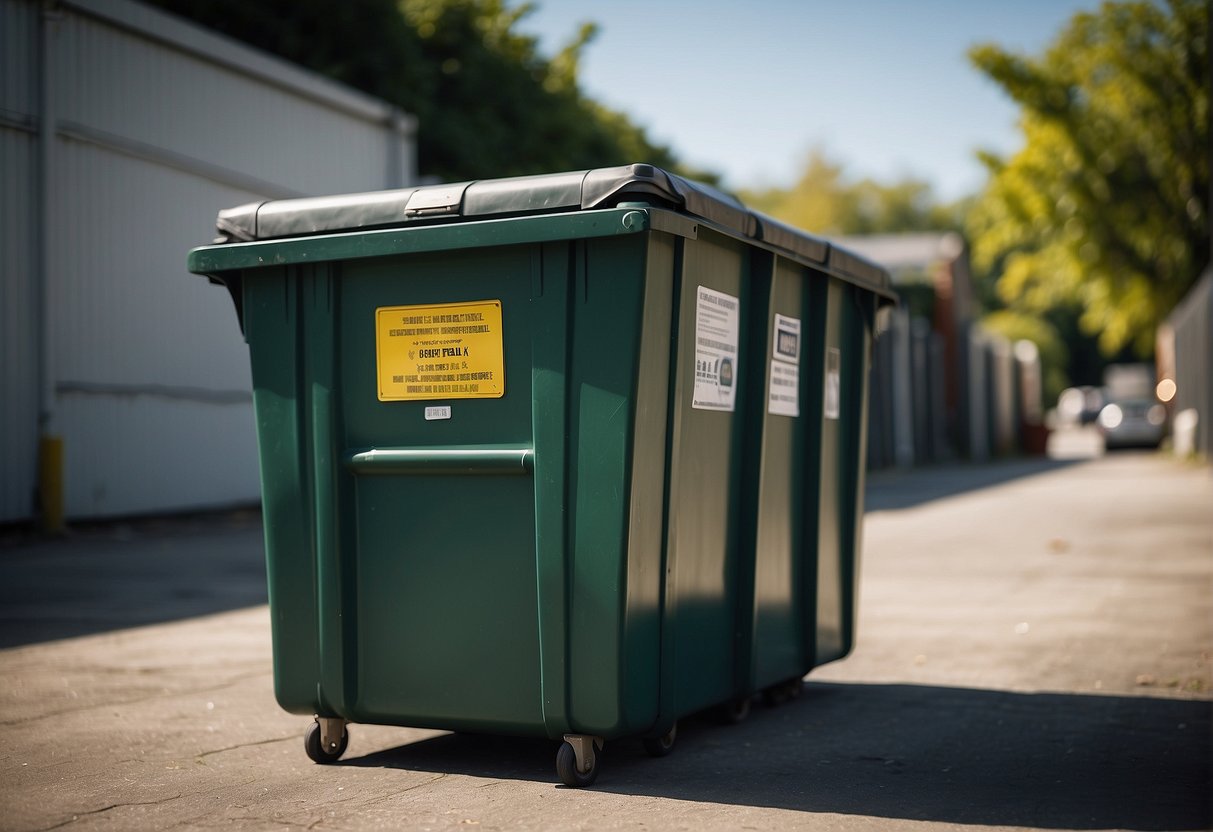 The outdoor dumpster is securely closed and sealed to prevent pests from accessing the waste inside. Surrounding area is kept clean and free of food scraps to discourage pest infestation