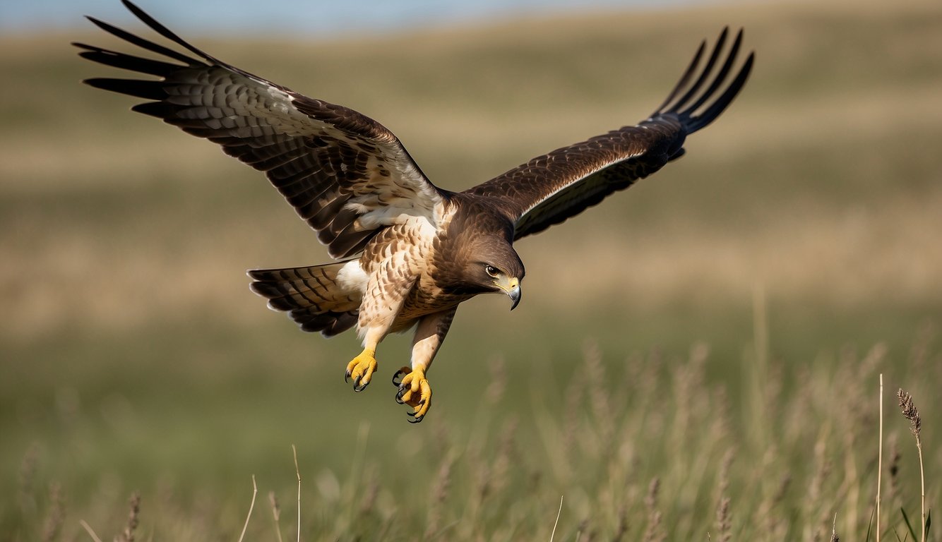 The Swainson's Hawk soars gracefully over the open prairie, its wings outstretched as it rides the warm air currents.

Below, the landscape changes as it embarks on its incredible migration journey