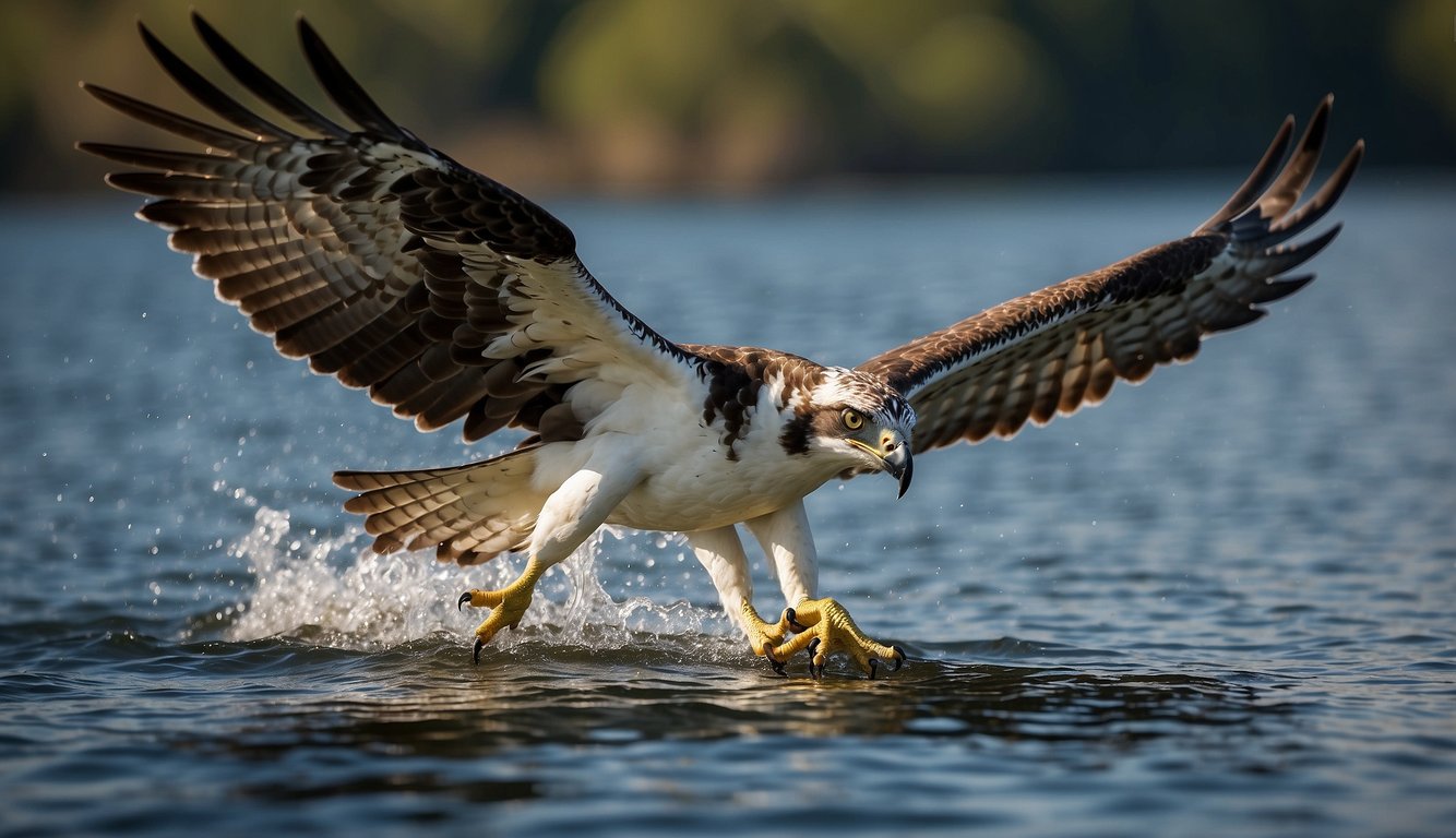 The osprey swoops down, talons extended, eyes locked on the shimmering water below.

With precision and speed, it snatches a fish from the surface and soars away with its catch