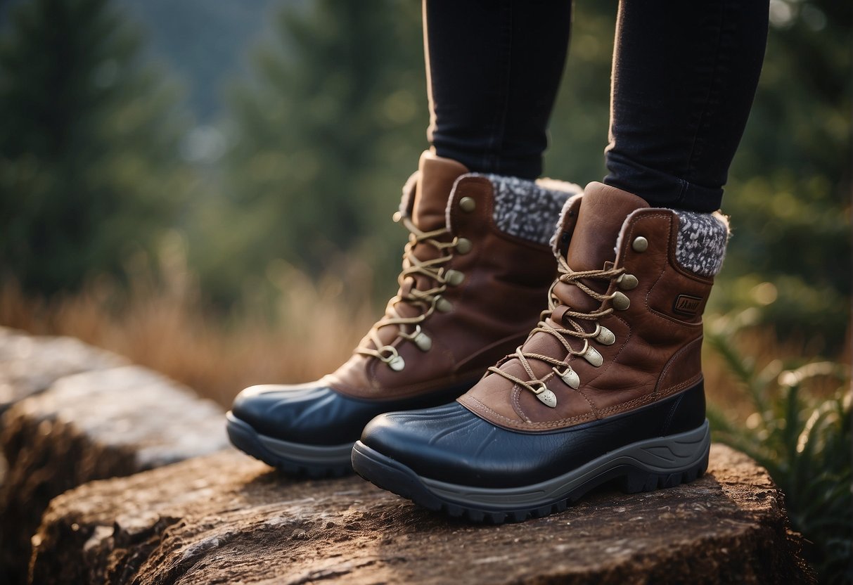 Warm layers, insulated boots, and a cozy hat for an outdoor trip in cold weather