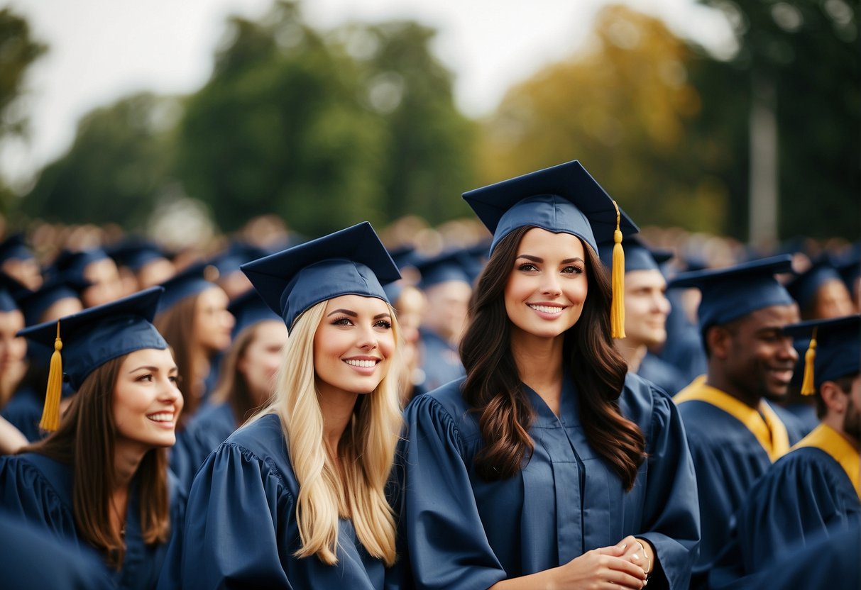 People in stylish and comfortable attire at an outdoor college graduation