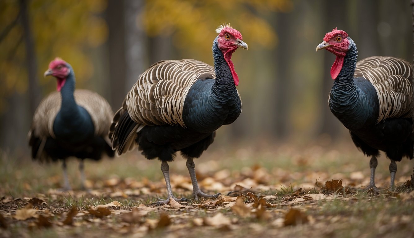 Wild turkeys establish dominance through physical displays and vocalizations.

Subordinate birds avoid eye contact and yield space to higher-ranking individuals. The social hierarchy is maintained through subtle cues and interactions