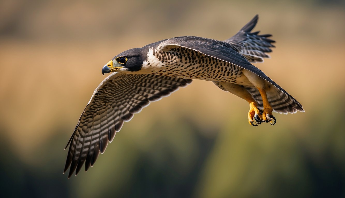 The peregrine falcon soars high above, diving at incredible speeds to catch its prey.

Its sleek form and powerful wings showcase its unmatched hunting prowess