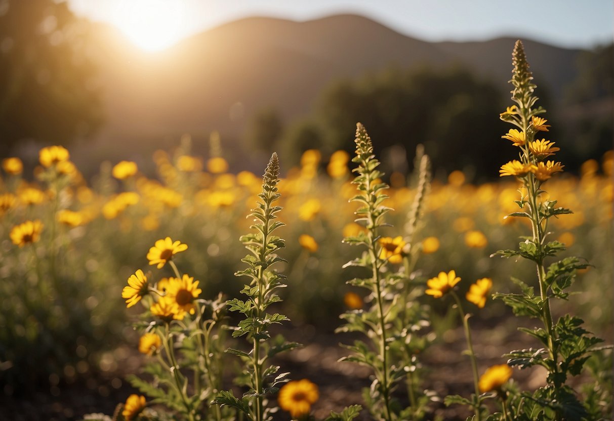 The sun shines brightly over a California landscape, with warm temperatures and moderate humidity. Flowers begin to bloom outdoors as the ideal conditions for growth are met