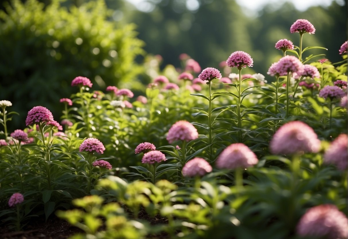 Lush green foliage surrounds a blooming garden in Virginia. Colorful flowers burst open under the warm sun, signaling the start of outdoor flowering season