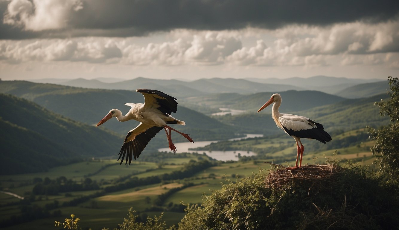 Majestic storks soar above sprawling landscapes, navigating treacherous skies and evading human threats.

Conservation efforts unite communities to protect their vital migratory routes