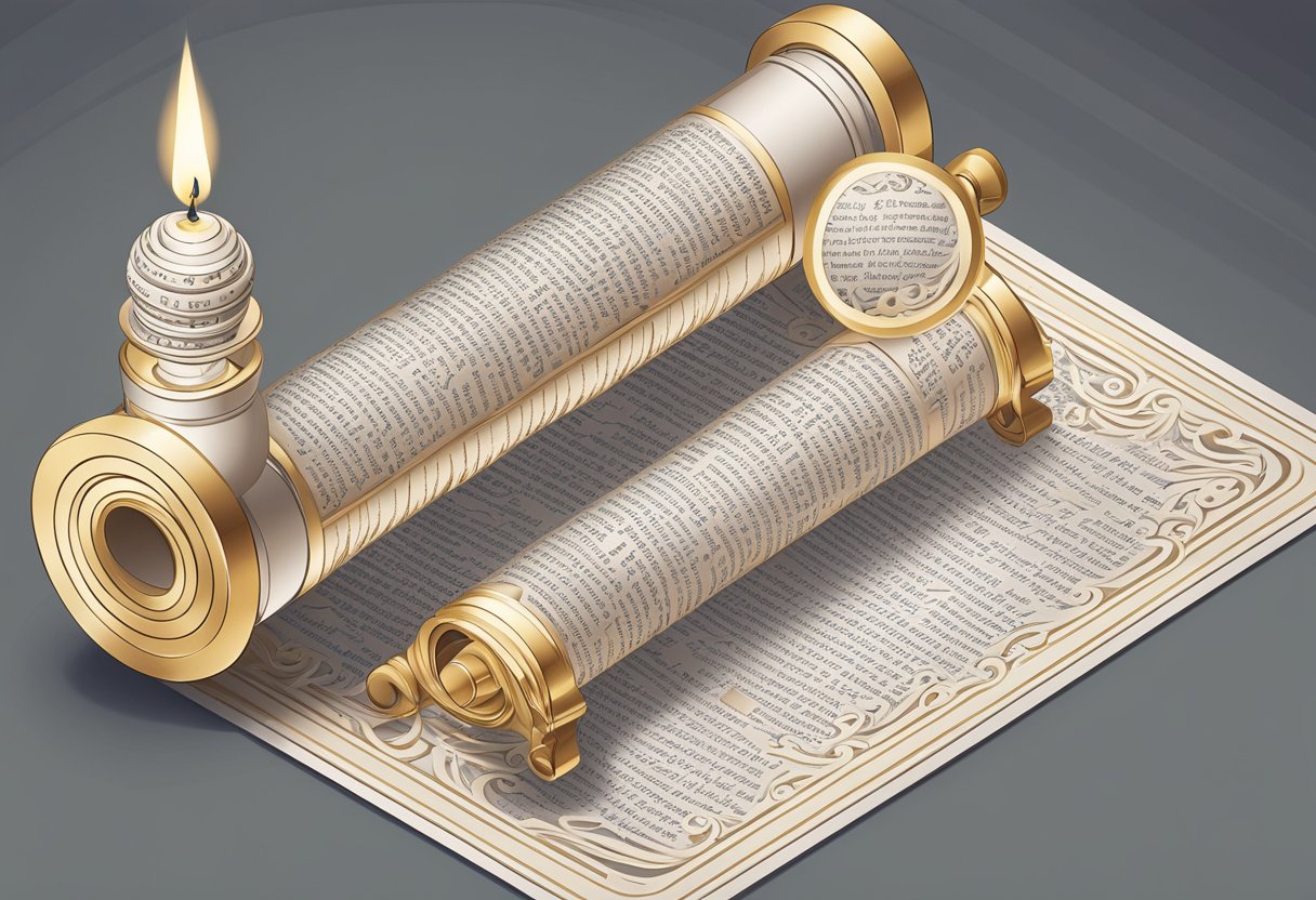 A scroll with Latin quotes unfurling in a beam of light