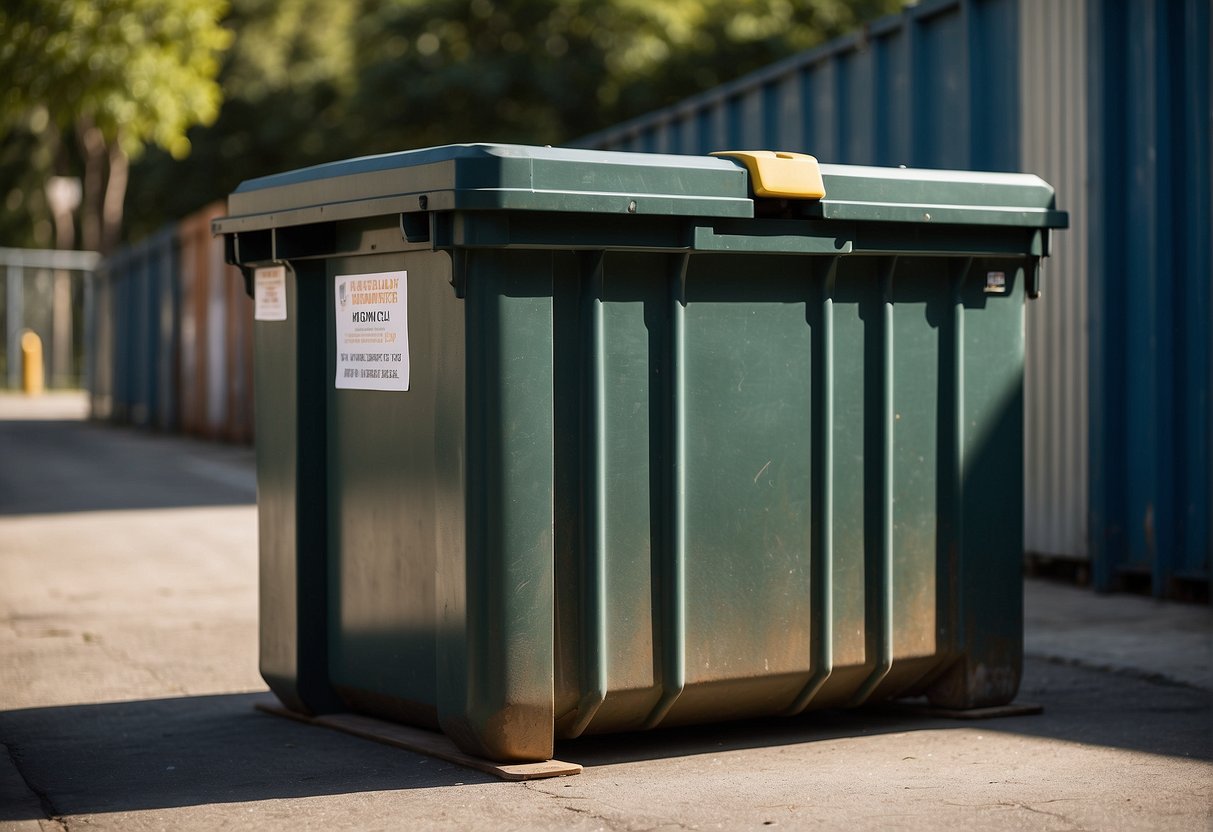 An outdoor dumpster with a locked lid to prevent pests